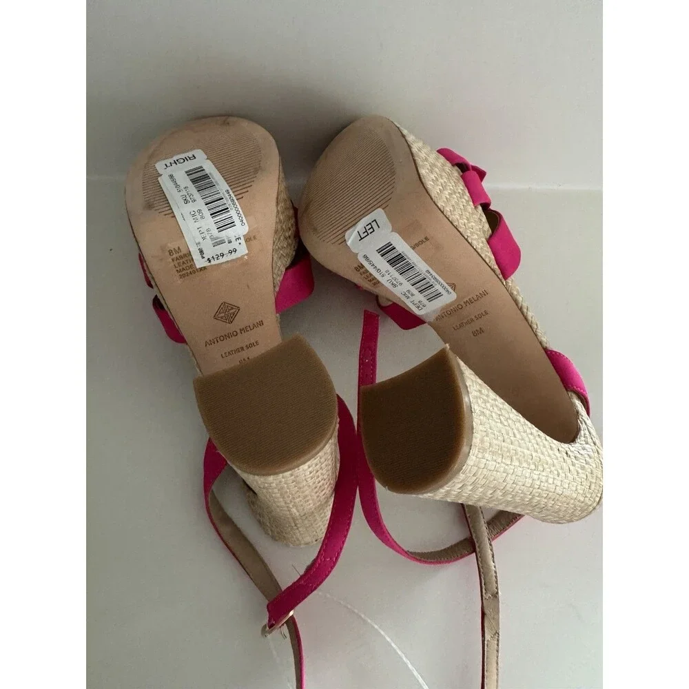 Antonio Melani Bindi Satin Bow Raffia Platform Sandal Hot Pink heel Size 8M NEW